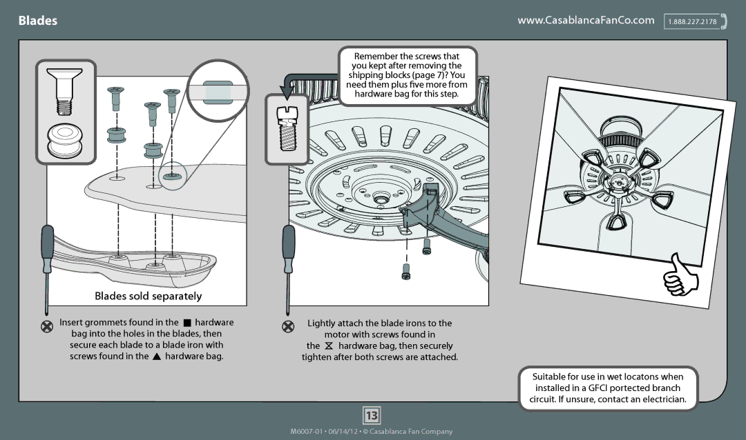 Casablanca Fan Company 55011, 55010, 55012 operation manual Blades sold separately 