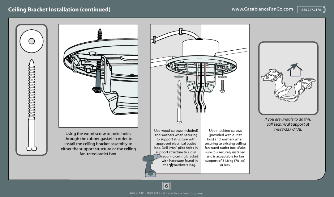 Casablanca Fan Company 55010, 55011, 55012 operation manual For angled ceilings, point Opening toward peak 