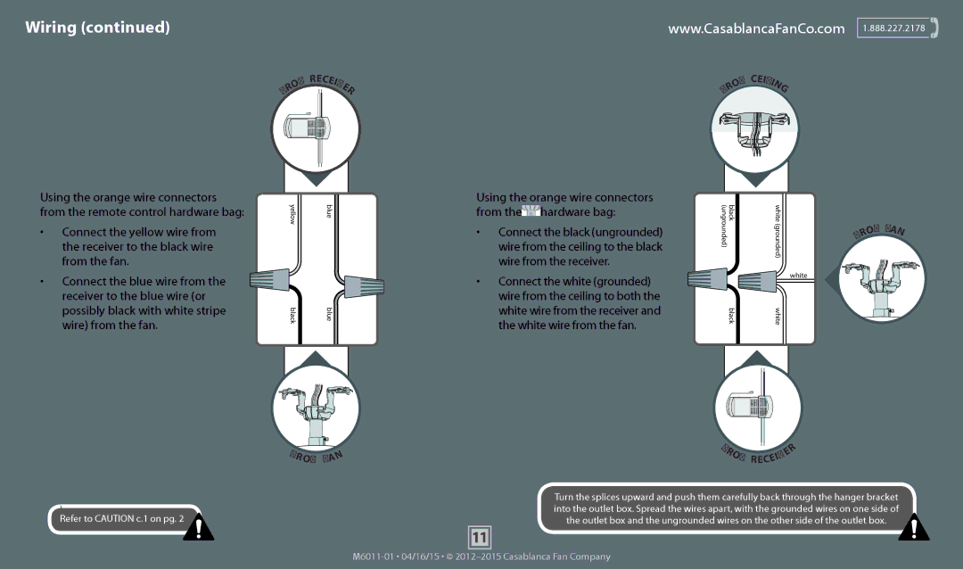 Casablanca Fan Company 59098, 55019 operation manual Using the orange wire connectors from the hardware bag, Om F 