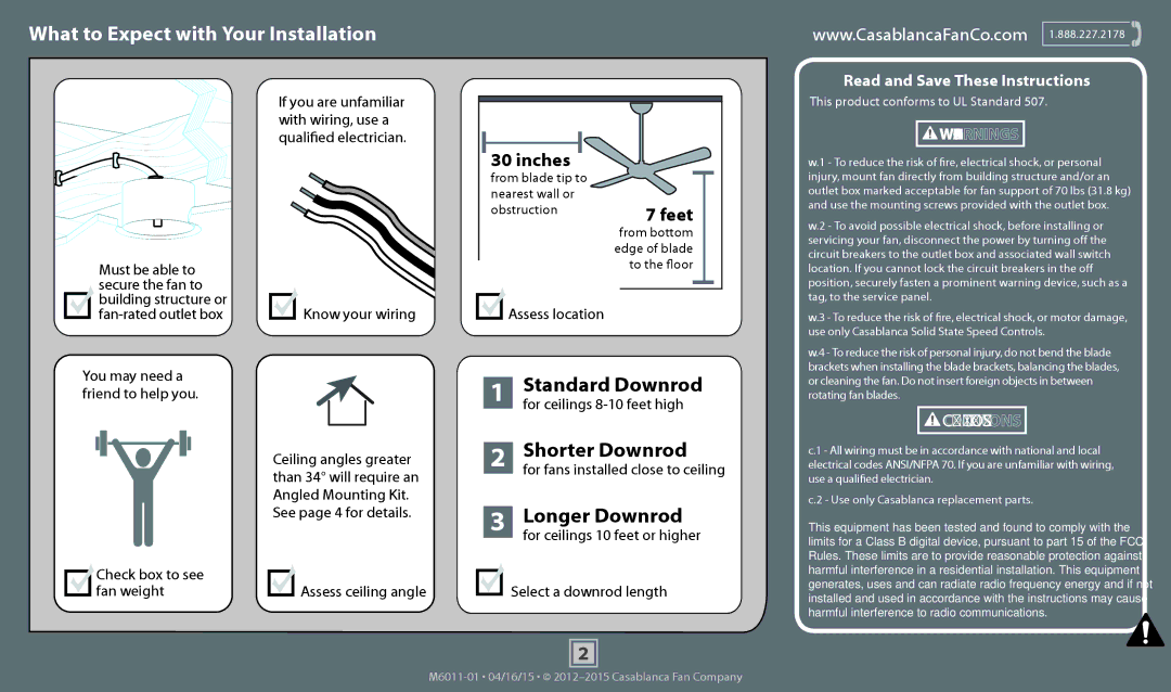 Casablanca Fan Company 55019, 59098 operation manual What to Expect with Your Installation 