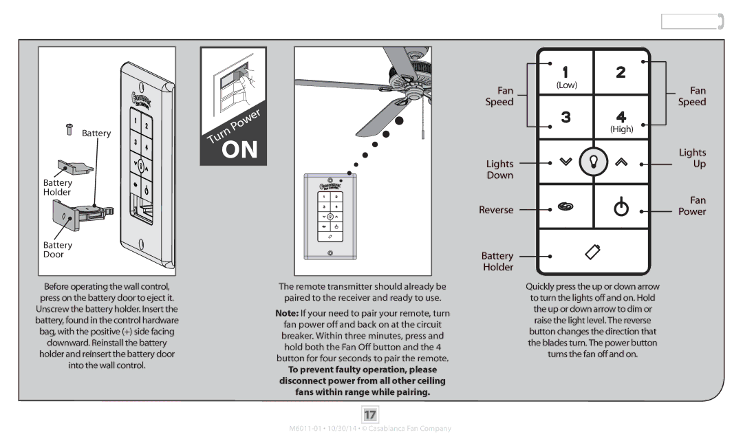 Casablanca Fan Company 59095, 55020, 59096, 59097 operation manual Operation 