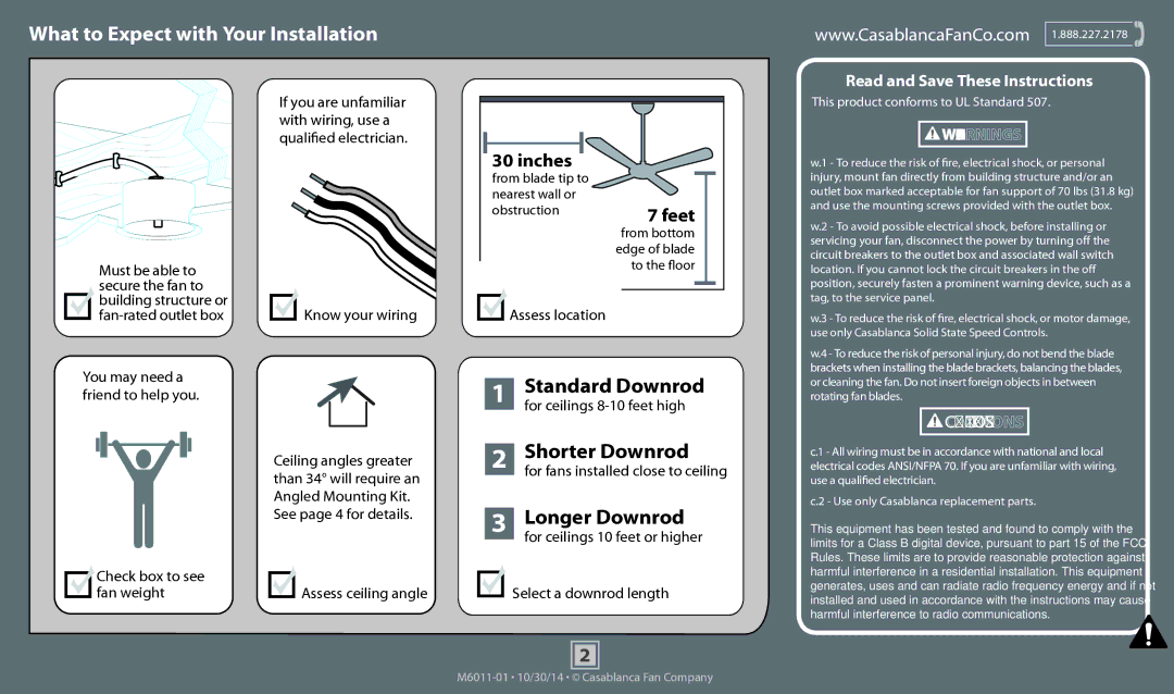 Casablanca Fan Company 59096, 55020, 59095, 59097 operation manual What to Expect with Your Installation 