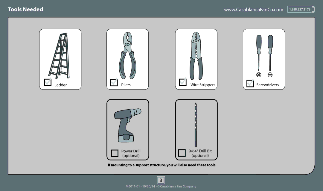 Casablanca Fan Company 59097, 55020, 59095, 59096 operation manual Tools Needed 