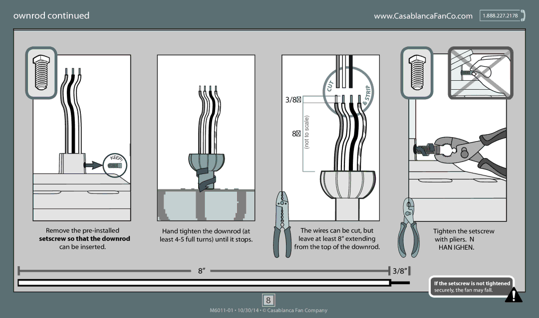 Casablanca Fan Company 55020, 59095, 59096, 59097 operation manual Hand Tighten 