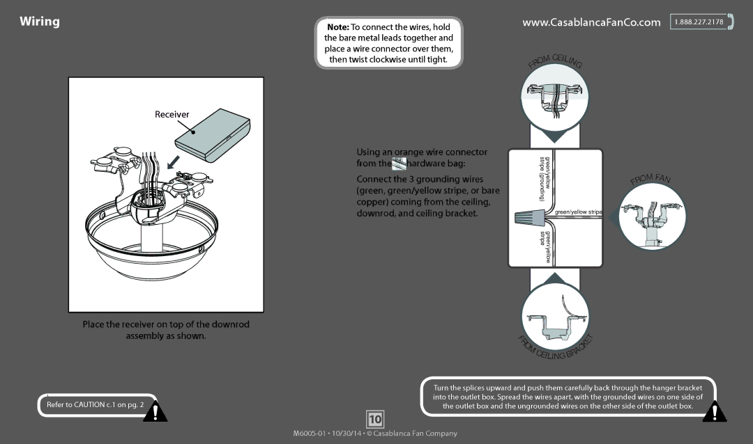 Casablanca Fan Company 55027, 55031 operation manual Wiring, Assembly as shown 