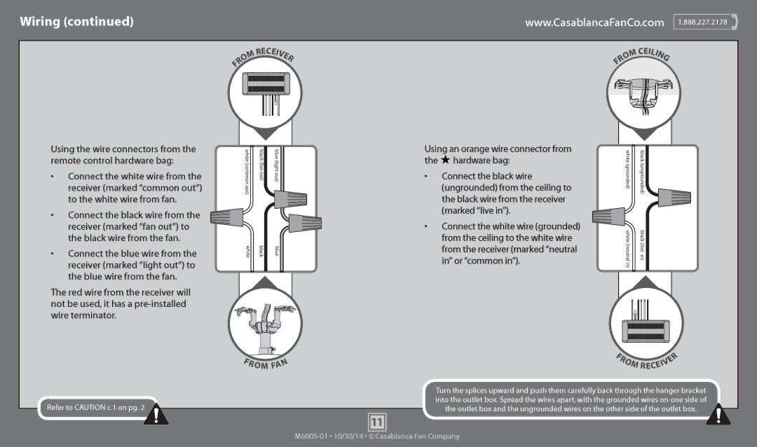 Casablanca Fan Company 55031, 55027 operation manual Using an orange wire connector from, Hardware bag, Or common 