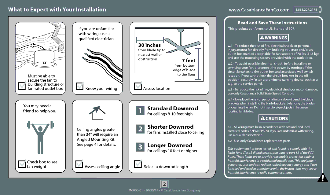 Casablanca Fan Company 55027, 55031 operation manual What to Expect with Your Installation 