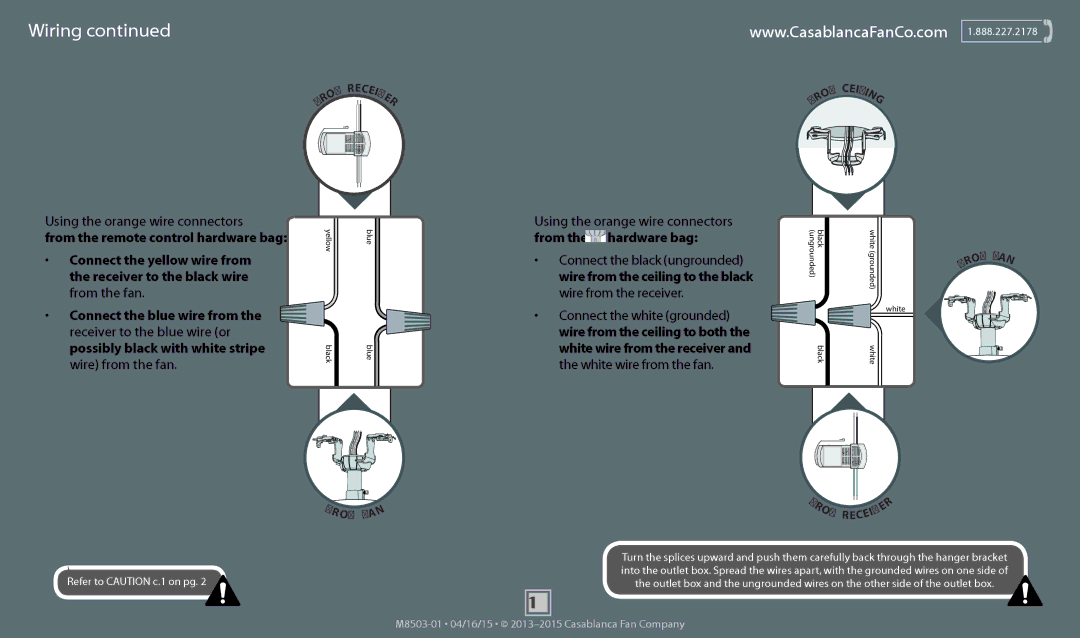 Casablanca Fan Company 55035, 55036 operation manual Using the orange wire connectors from the hardware bag, Om F 