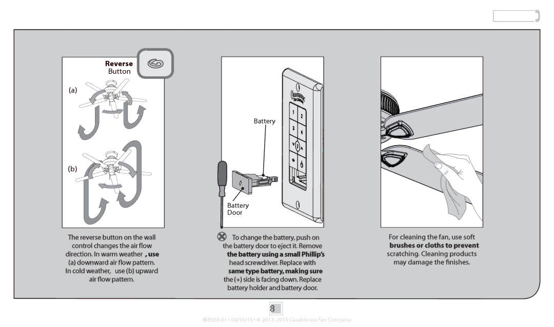 Casablanca Fan Company 55036, 55035 operation manual Maintenance & Cleaning, Battery Door 