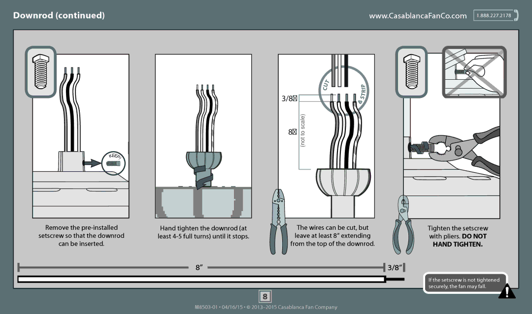 Casablanca Fan Company 55036, 55035 operation manual Hand Tighten 