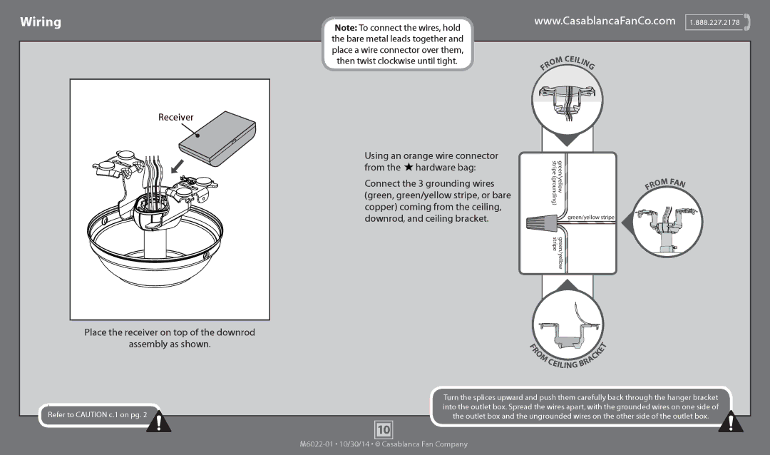 Casablanca Fan Company 55051 operation manual Wiring, Assembly as shown 