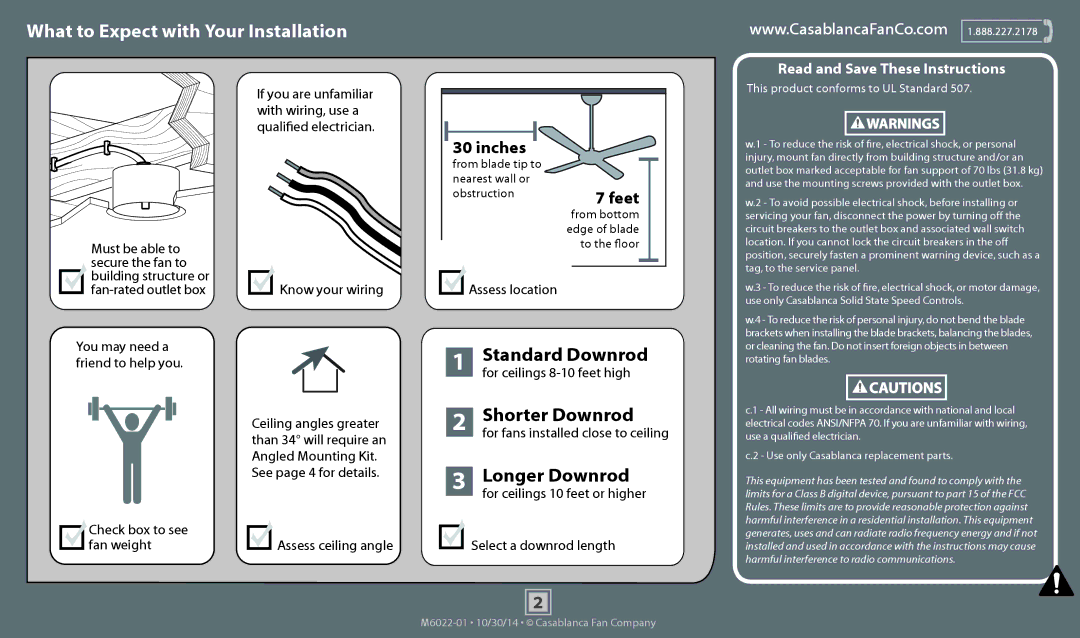 Casablanca Fan Company 55051 operation manual What to Expect with Your Installation 