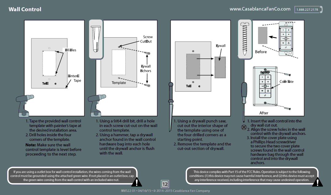 Casablanca Fan Company 55052 operation manual Wall Control, Before, After 