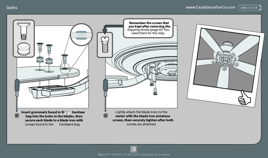 Casablanca Fan Company 55052 operation manual Blades 