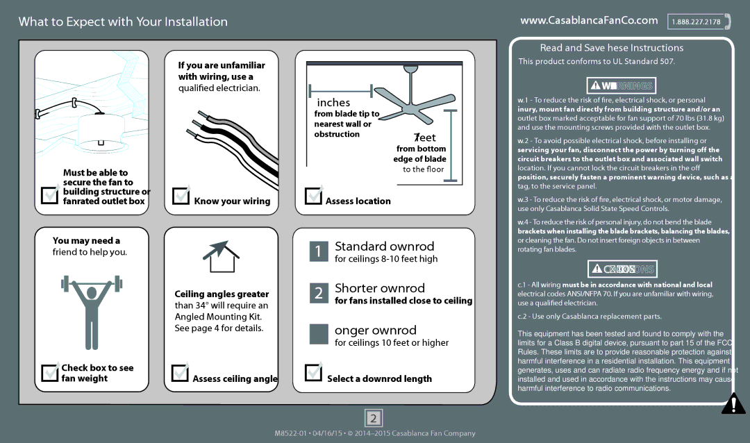 Casablanca Fan Company 55052 operation manual What to Expect with Your Installation 