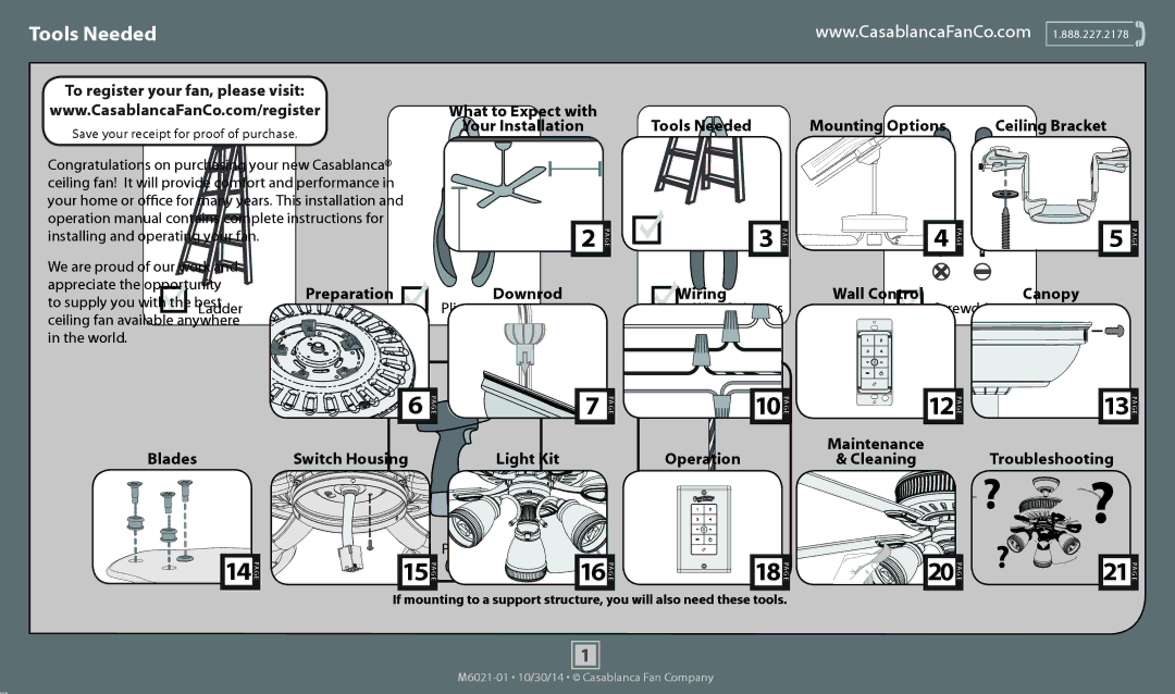 Casablanca Fan Company 55060, 55059 operation manual Tools Needed 