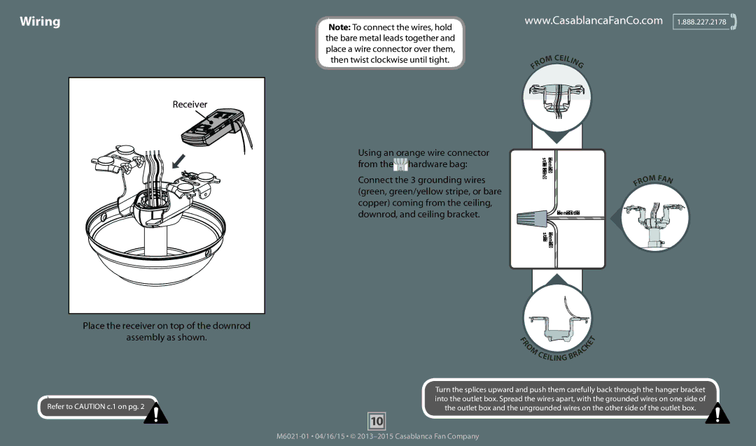 Casablanca Fan Company 55061, 55058 operation manual Wiring, Assembly as shown 