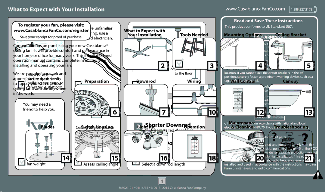 Casablanca Fan Company 55061, 55058 operation manual What to Expect with Your Installation 