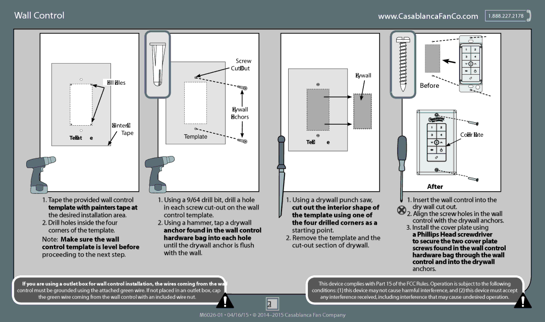 Casablanca Fan Company 55065, 55064, 55063 operation manual Wall Control, Before, After 