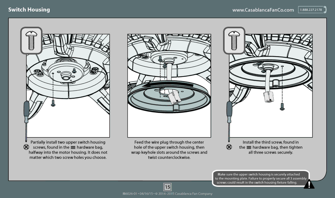 Casablanca Fan Company 55065, 55064, 55063 operation manual Switch Housing 