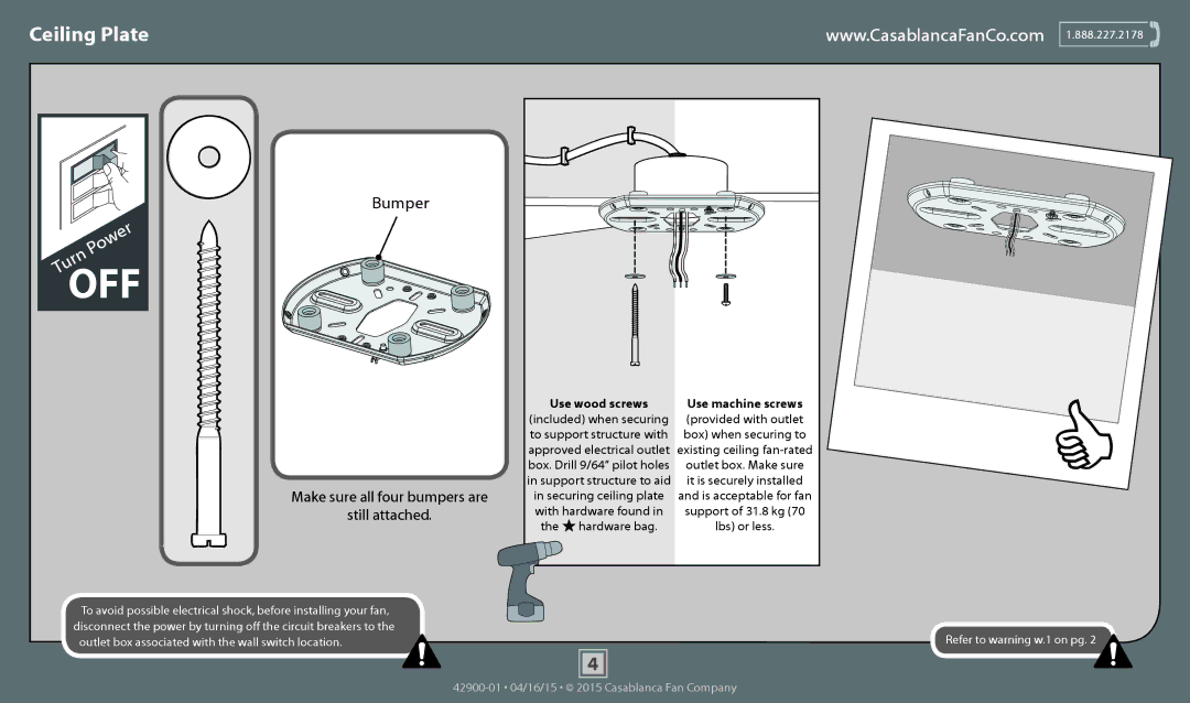 Casablanca Fan Company 59023, 59021, 59020 Ceiling Plate, Bumper, Make sure all four bumpers are Still attached 