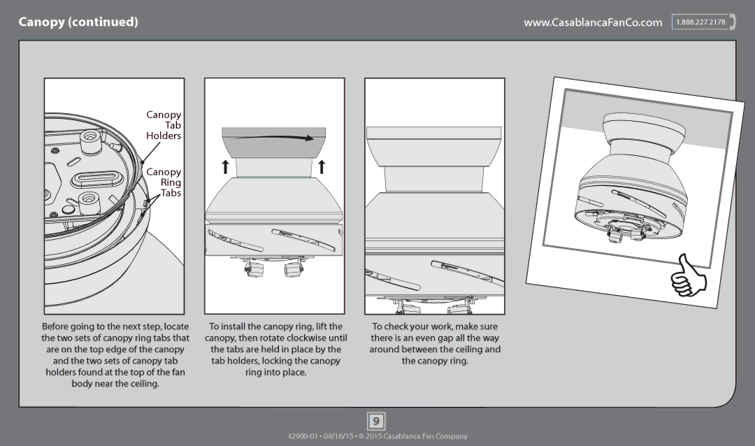 Casablanca Fan Company 59021, 59023, 59020 operation manual Ring, Tabs 