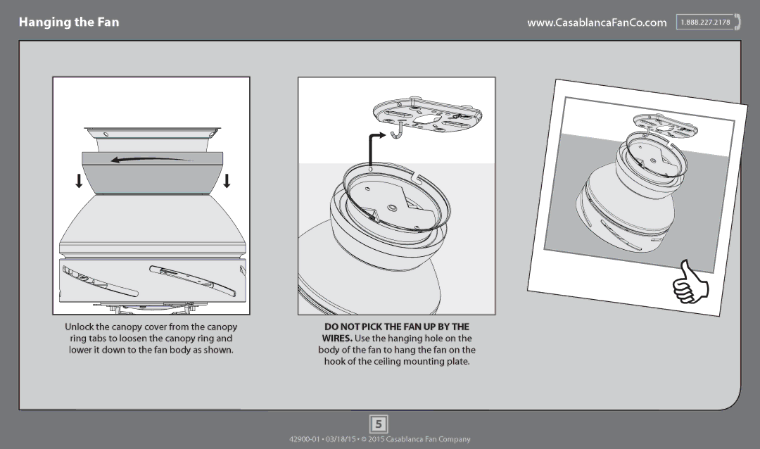 Casablanca Fan Company 59019, 59022, 59018 operation manual Hanging the Fan 