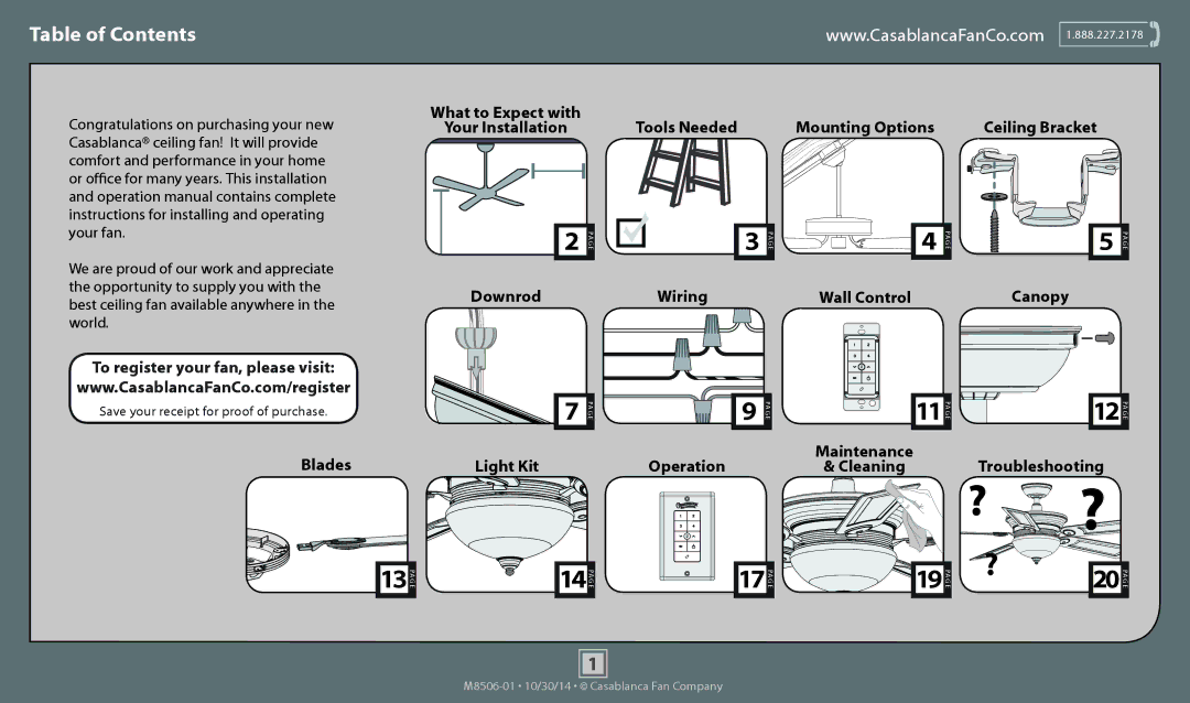 Casablanca Fan Company 59057 operation manual Table of Contents 