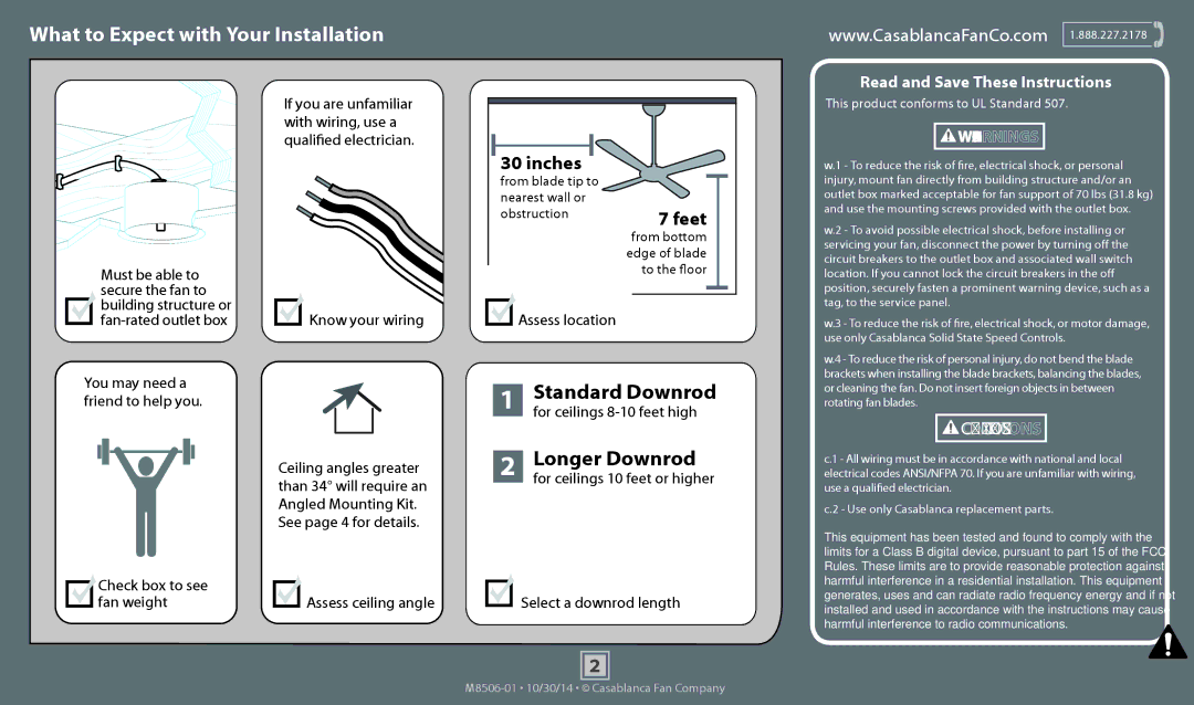 Casablanca Fan Company 59057 operation manual What to Expect with Your Installation 