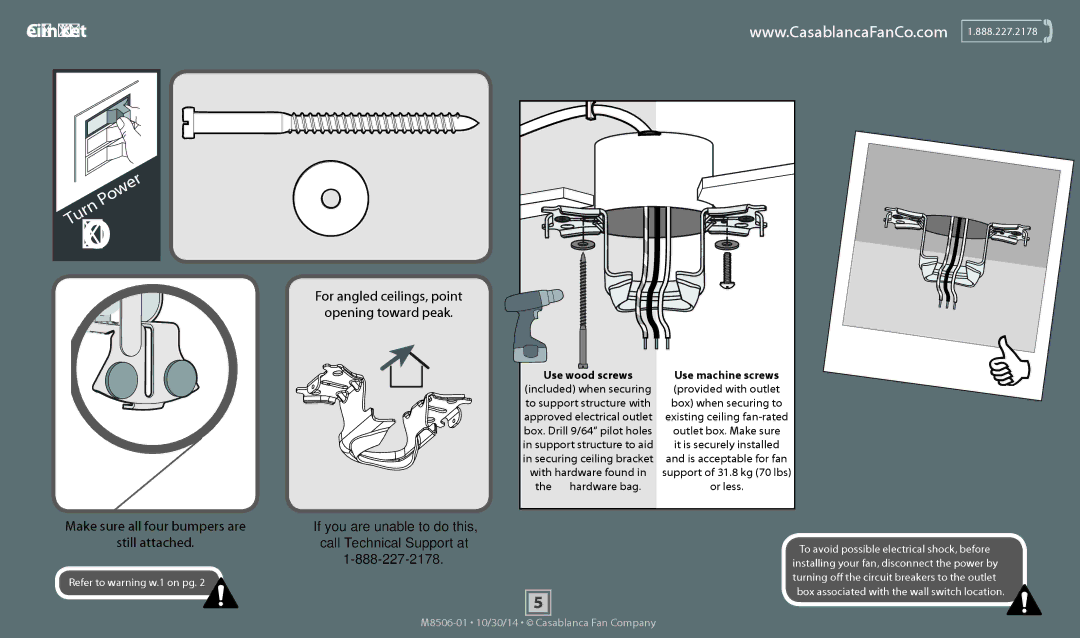 Casablanca Fan Company 59057 operation manual Ceiling Bracket, Opening toward peak 