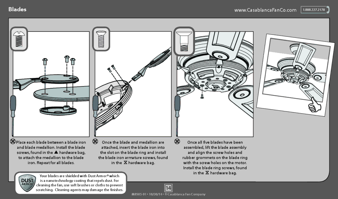 Casablanca Fan Company 59062, 59060 operation manual Blades, Attached, insert the blade iron into 