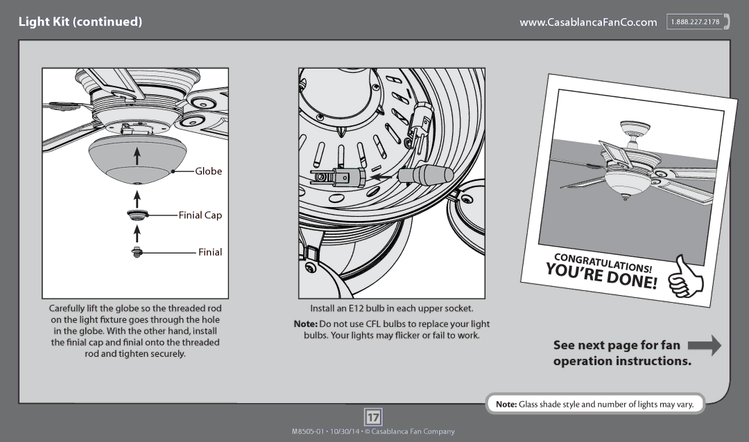 Casablanca Fan Company 59060, 59062 operation manual Finial Cap 