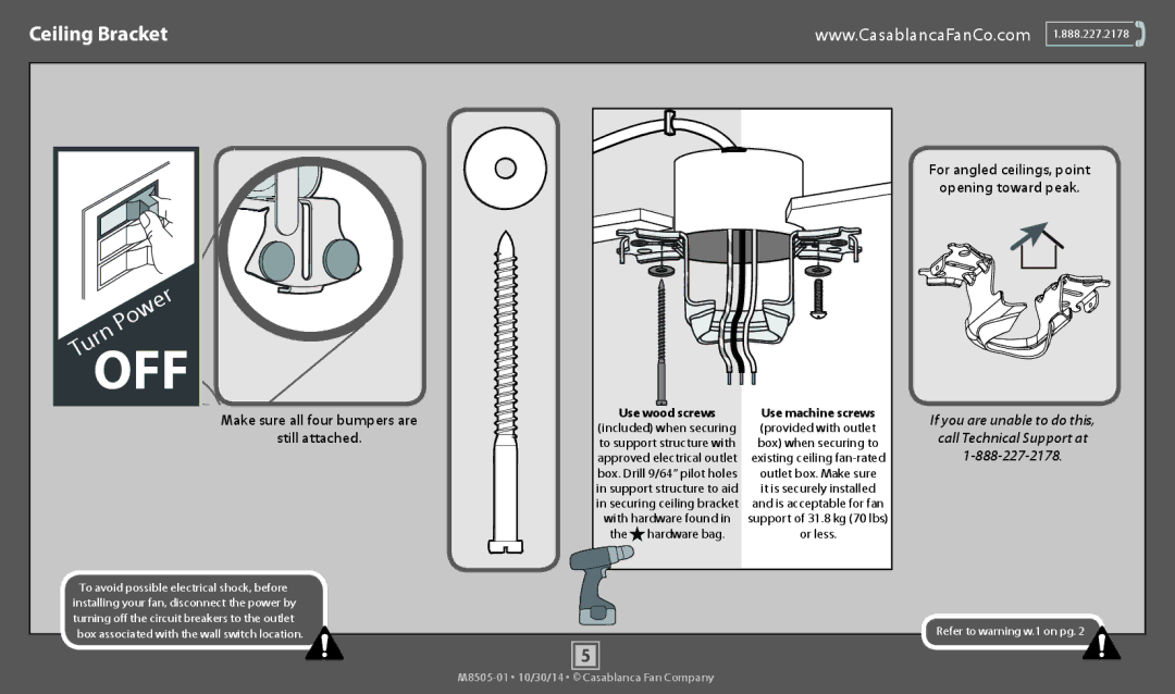 Casablanca Fan Company 59060, 59062 operation manual Ceiling Bracket, Make sure all four bumpers are Still attached 