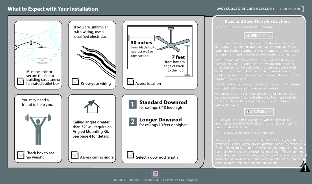 Casablanca Fan Company 59064 operation manual What to Expect with Your Installation 