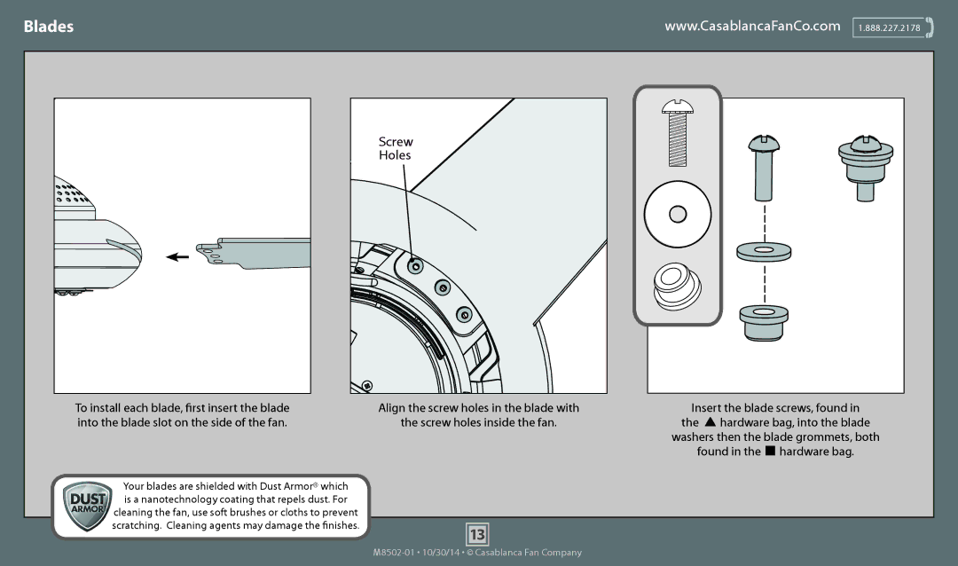 Casablanca Fan Company 59065 operation manual Blades 