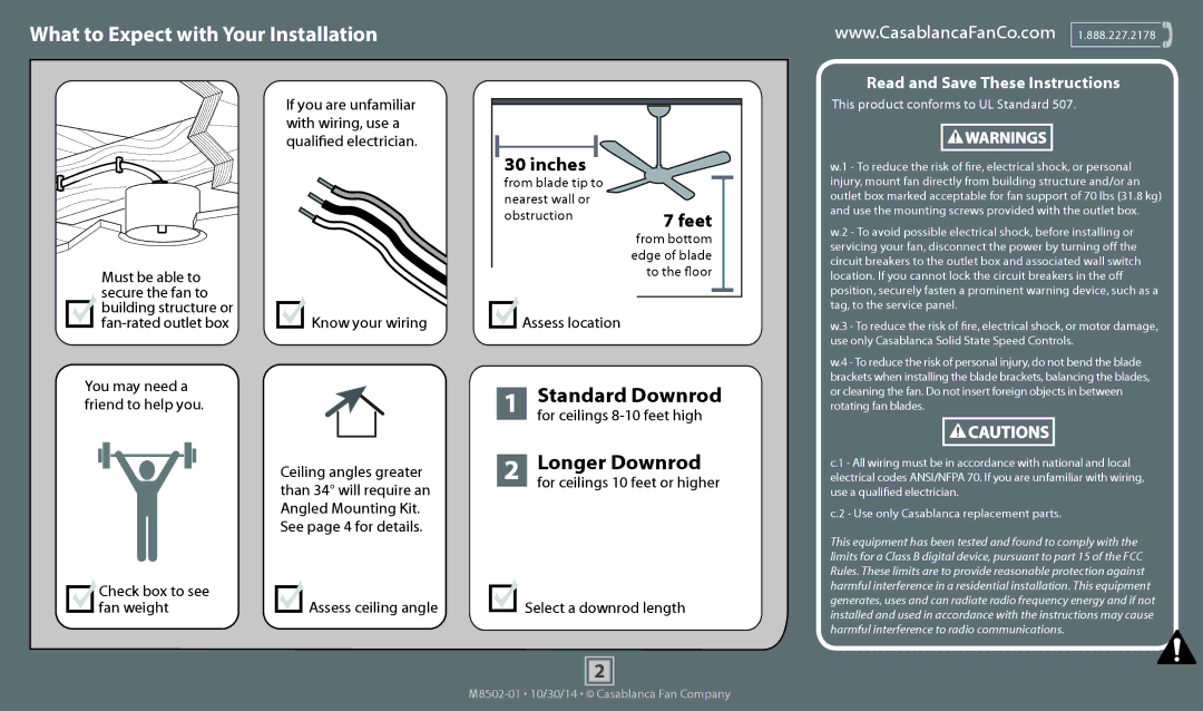 Casablanca Fan Company 59065 operation manual What to Expect with Your Installation 