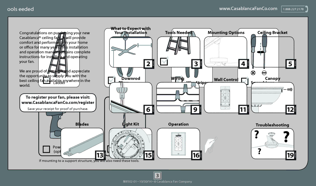 Casablanca Fan Company 59065 operation manual Tools Needed 