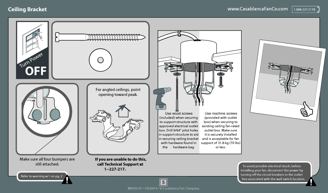 Casablanca Fan Company 59065 operation manual Ceiling Bracket, Opening toward peak 