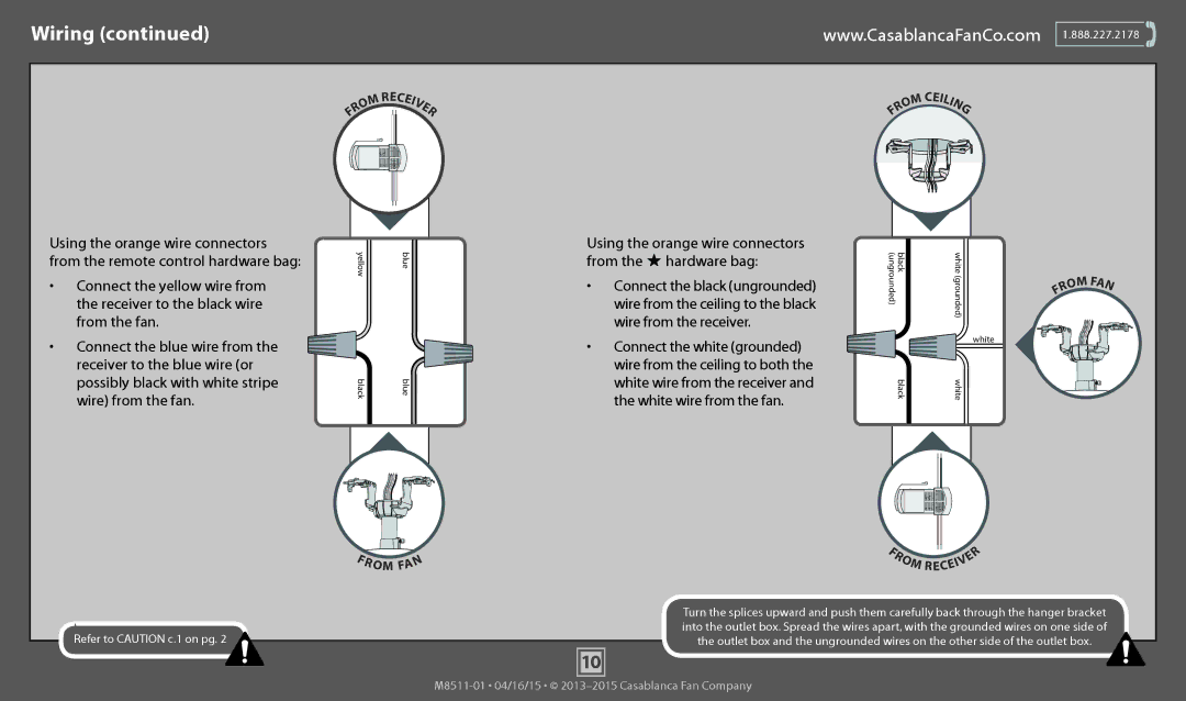 Casablanca Fan Company 59069, 59070, 59068 operation manual Using the orange wire connectors from the hardware bag, Om F 