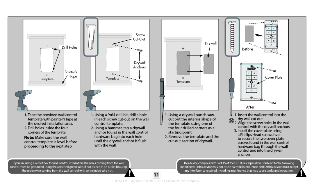 Casablanca Fan Company 59068, 59070, 59069 operation manual Wall Control, Before, After 