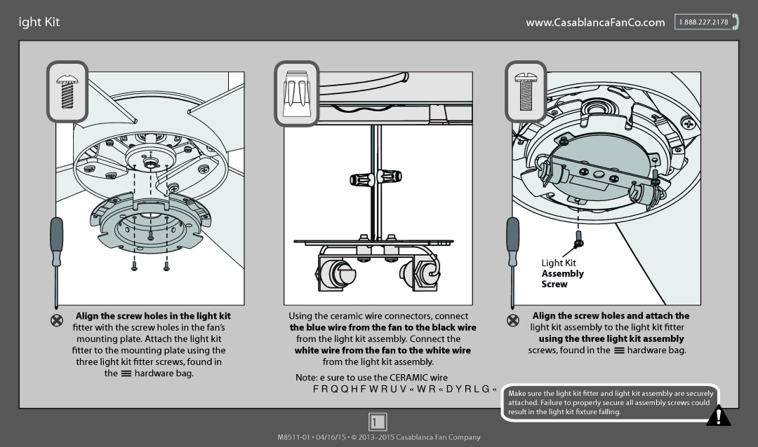 Casablanca Fan Company 59068, 59070, 59069 operation manual Light Kit Assembly Screw 