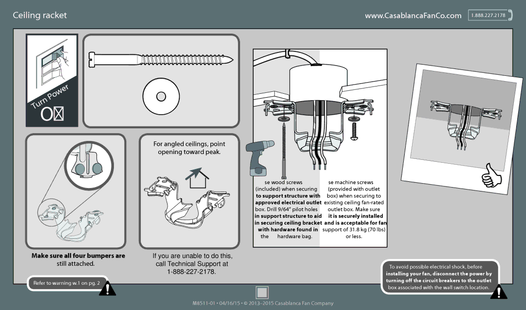 Casablanca Fan Company 59068, 59070, 59069 operation manual Ceiling Bracket, Opening toward peak 