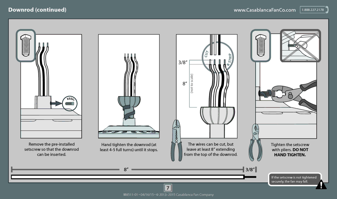 Casablanca Fan Company 59069, 59070, 59068 operation manual Hand Tighten 