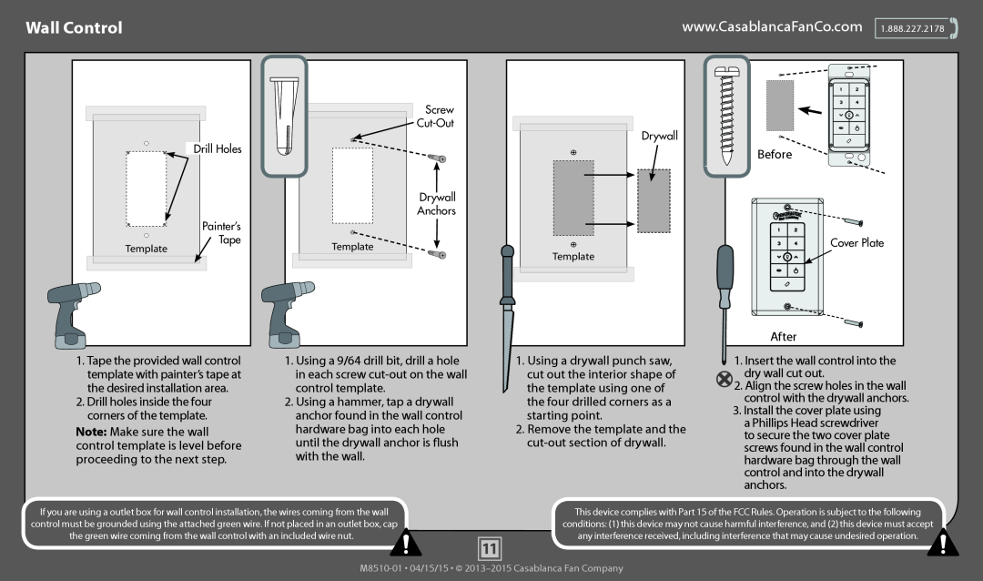 Casablanca Fan Company 59077, 59078 operation manual Wall Control 