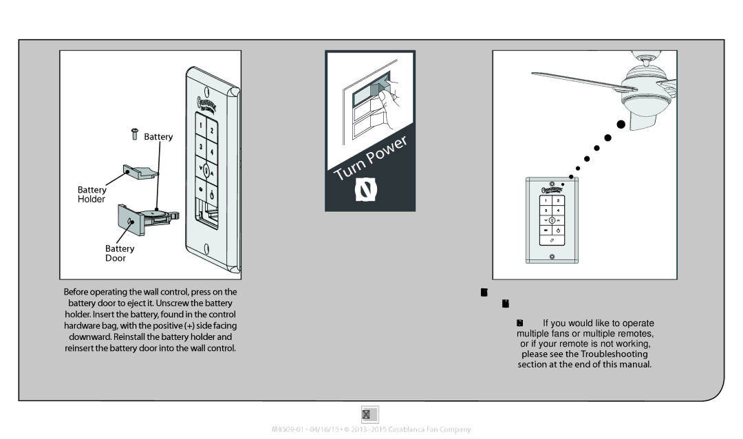 Casablanca Fan Company 59081, 59082, 59083 operation manual Operation, Battery Holder Door 