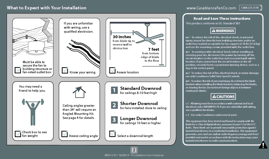 Casablanca Fan Company 59090, 59093 operation manual What to Expect with Your Installation 