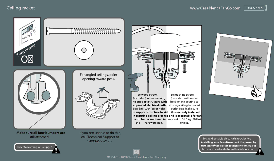 Casablanca Fan Company 59093, 59090 operation manual Ceiling Bracket, For angled ceilings, point Opening toward peak 