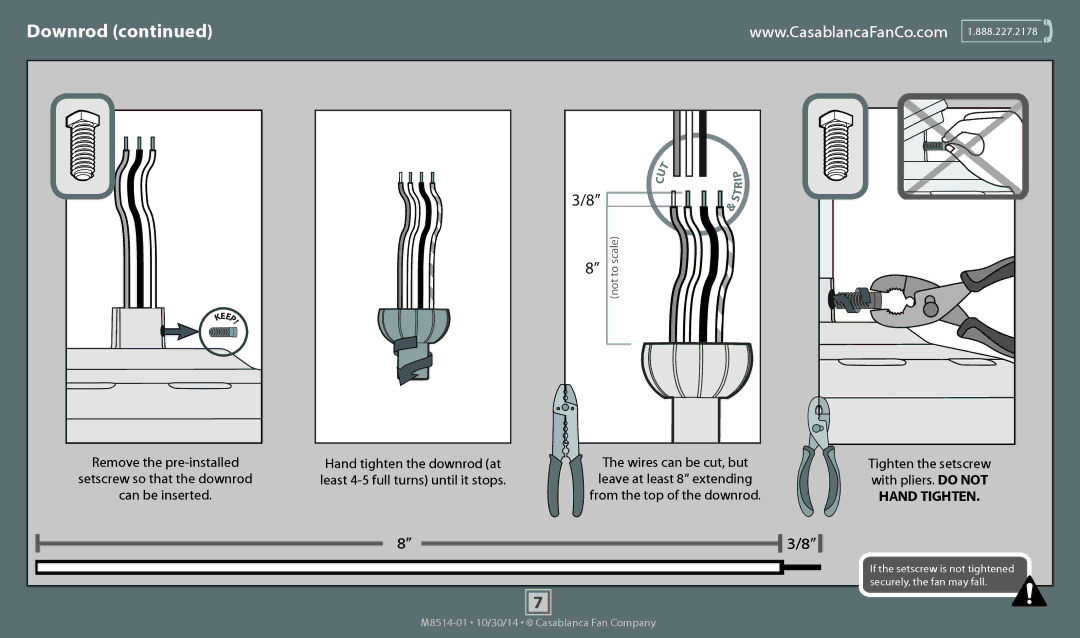 Casablanca Fan Company 59093, 59090 operation manual Hand Tighten 