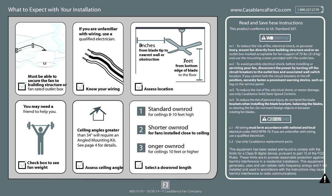 Casablanca Fan Company 59091 operation manual What to Expect with Your Installation 