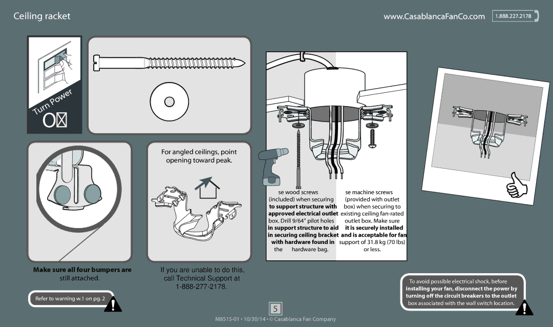 Casablanca Fan Company 59091 operation manual Ceiling Bracket, For angled ceilings, point Opening toward peak 